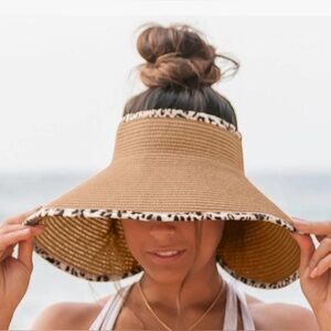 NWT Tan Sun Visor with Animal Print Trim